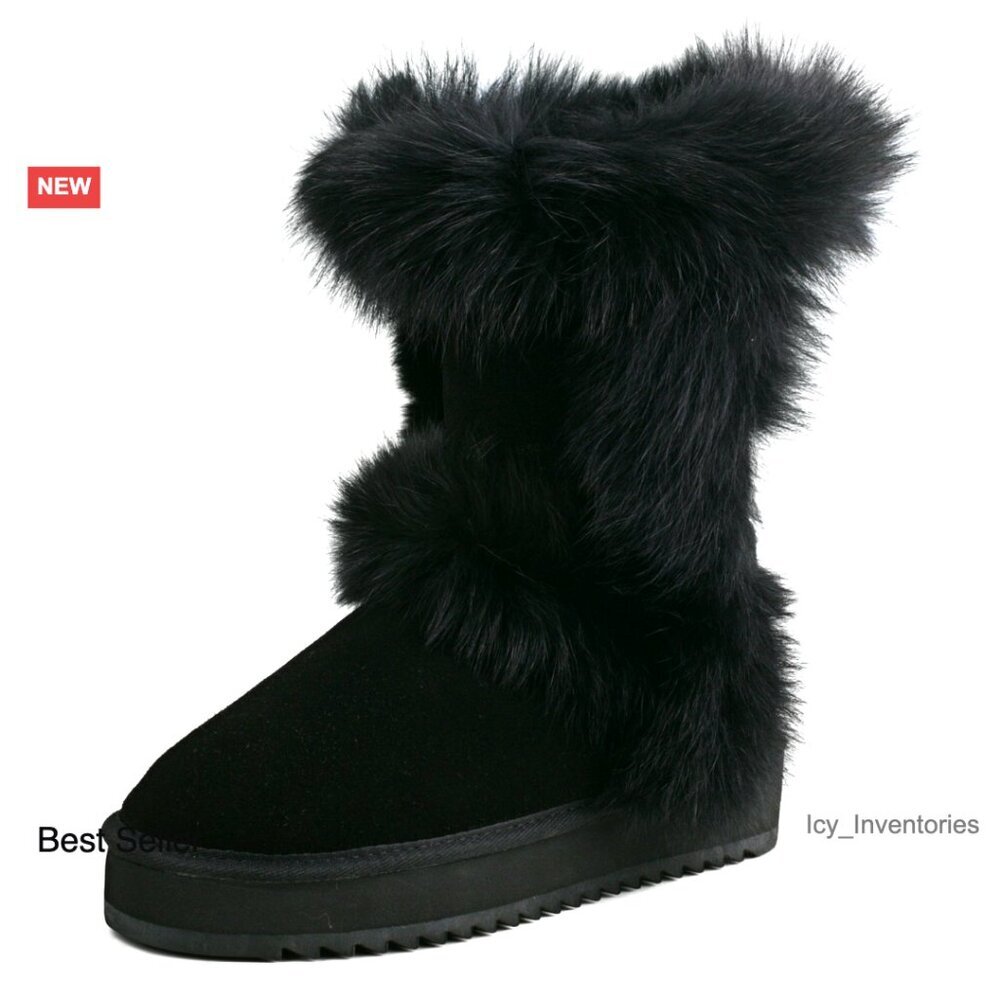 Waterproof Suede Platform Boots Furry Winter Mid-Calf Snow Boots Chic